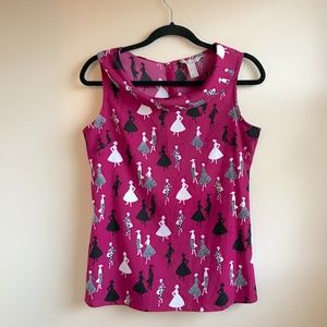 Banana Republic Berry Retro Fashion Print Top